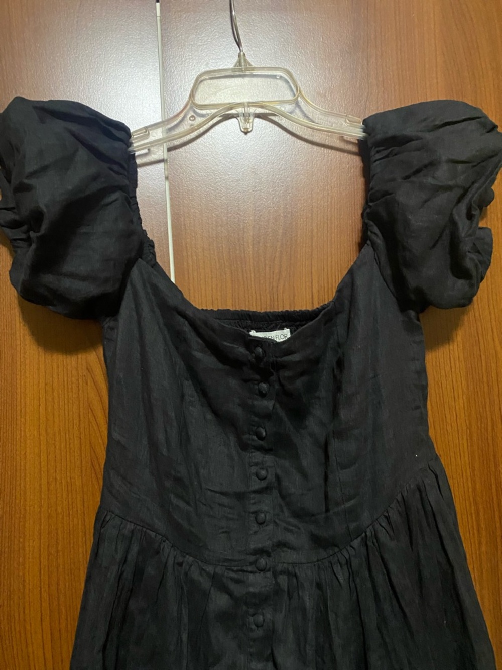 Black Puff-Sleeve Button Front 100 
% Linen Summer Maxi Dress size XS/Small - Picture 4 of 8
